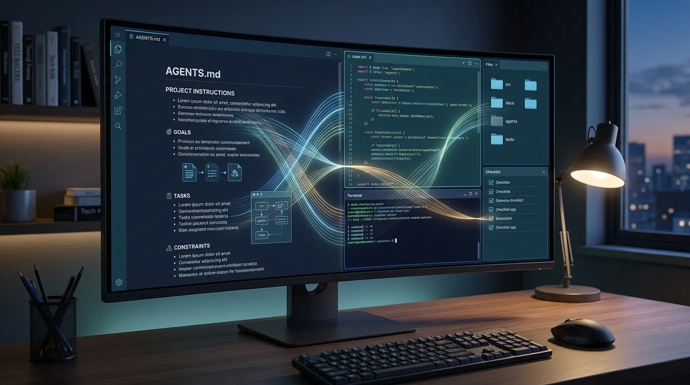 AGENTS.md project instructions guiding an AI coding agent through software files